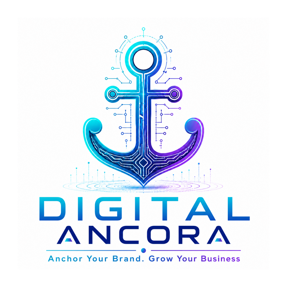 Digital Ancora circuit-board anchor logo. Anchor your brand. Grow your business.